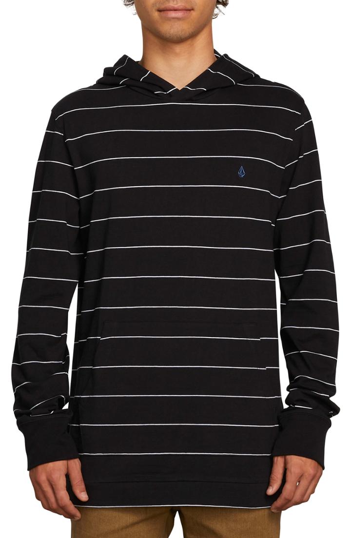 Men's Volcom Joben Striped Longline Hoodie - Black
