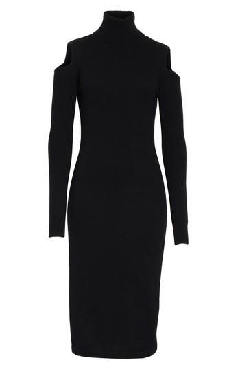 Women's Autumn Cashmere Cashmere Cold Shoulder Turtleneck Sweater Dress - Black