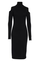 Women's Autumn Cashmere Cashmere Cold Shoulder Turtleneck Sweater Dress - Black