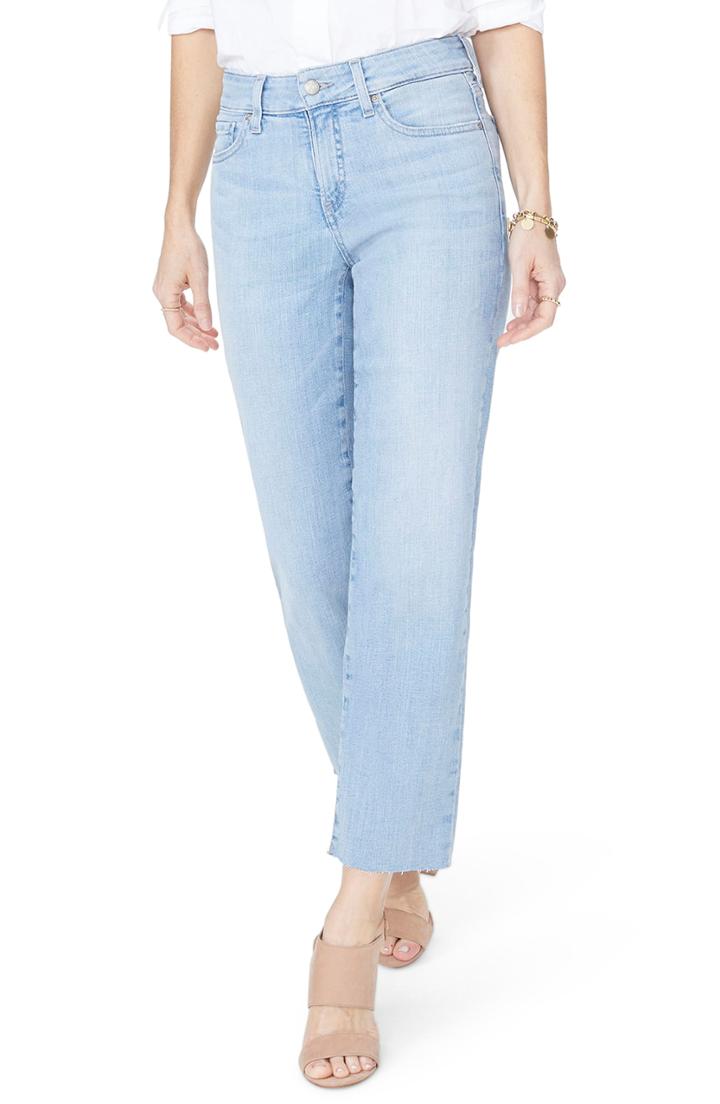 Petite Women's Nydj Jenna Straight Leg Raw Hem Ankle Jeans P - Blue