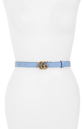 Women's Gucci Double-g Buckle Calfskin Belt 0 - Sky Blue