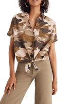 Women's Madewell Camo Tie Front Short Sleeve Shirt, Size - Green