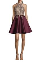 Women's Xscape Embellished Embroidered Mikado Party Dress - Burgundy