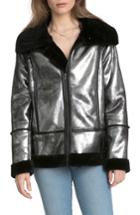 Women's Avec Les Filles Metallic Biker Jacket With Faux Shearling Trim