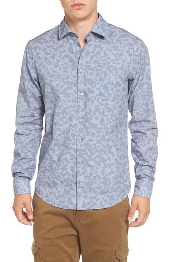 Men's Boss Orange Print Woven Shirt, Size - Blue