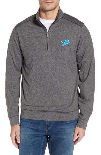 Men's Cutter & Buck Shoreline - Detroit Lions Half Zip Pullover - Grey