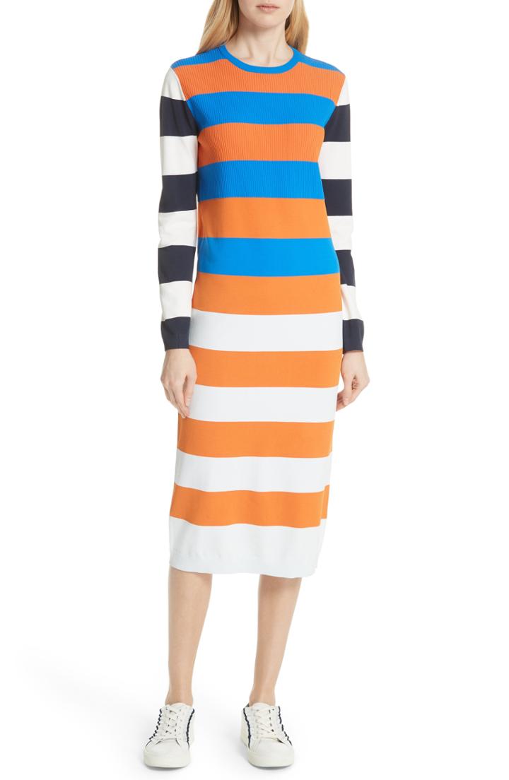Women's Tory Sport Broad Stripe Tech Knit Midi Dress - Orange