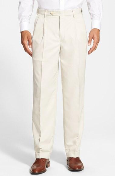 Men's Berle Self Sizer Waist Pleated Trousers X 32 - Beige
