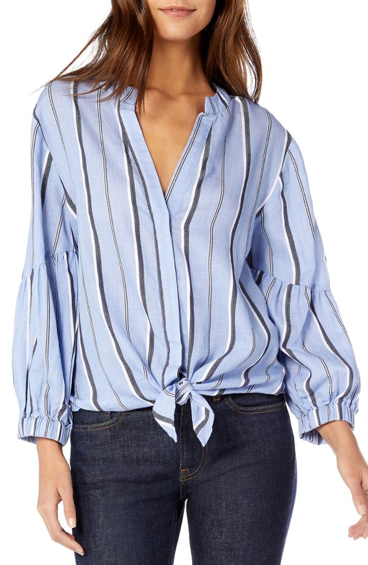 Women's Michael Stars Stripe Shirting Tie Front Cotton Blouse