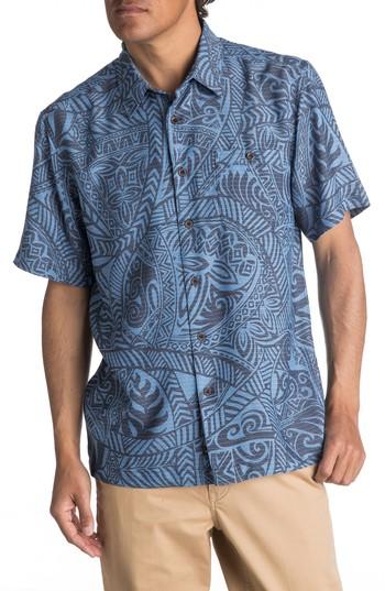 Men's Quiksilver Waterman Collection Tribal Dance Camp Shirt - Blue