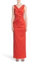 Women's Talbot Runhof V-neck Ruched Stretch Satin Column Gown