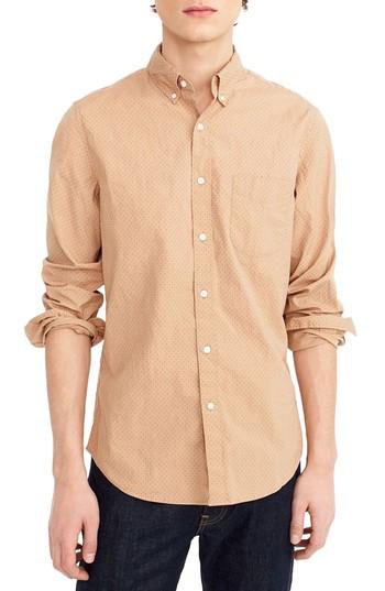 Men's J.crew Slim Fit Stretch Secret Wash Dot Sport Shirt - Brown