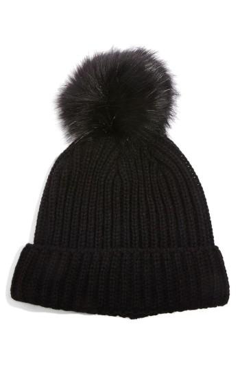 Women's Topshop Faux Fur Pompom Beanie - Black