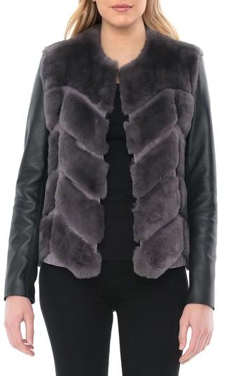 Women's Badgley Mischka Genuine Rabbit Fur & Leather Jacket