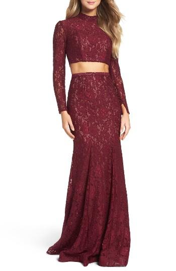 Women's La Femme Embellished Lace Two-piece Gown - Red