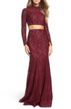 Women's La Femme Embellished Lace Two-piece Gown - Red