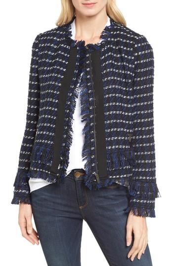 Women's Halogen Raw Edge Tweed Jacket - Black