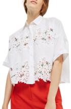 Women's Topshop Kady Embroidered Eyelet Shirt Us (fits Like 6-8) - White