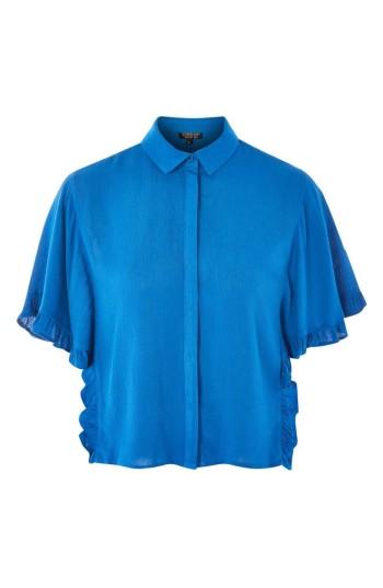 Women's Topshop Katie Frill Sleeve Shirt Us (fits Like 6-8) - Blue