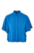 Women's Topshop Katie Frill Sleeve Shirt Us (fits Like 6-8) - Blue