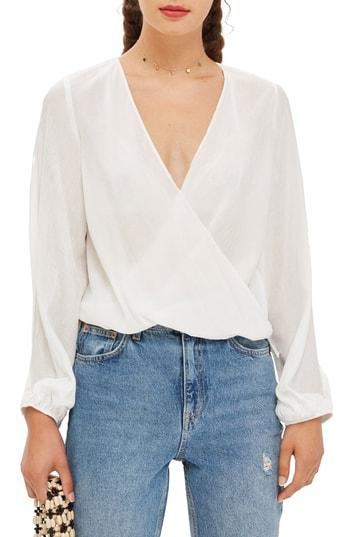 Women's Topshop Casual Drape Wrap Blouse Us (fits Like 0) - Ivory