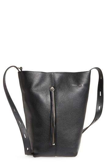 Kara Pebbled Leather Panel Pail Convertible Leather Bucket Bag -