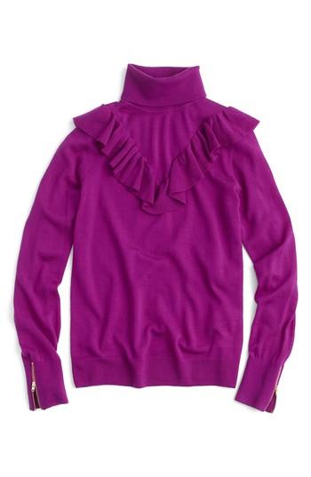 Women's J.crew Tippi Ruffle Turtleneck Sweater - Purple