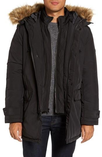 Men's Michael Kors Faux Fur Trim Parka - Black