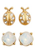 Women's Halogen Set Of 2 Jeweled Ladybug Earrings