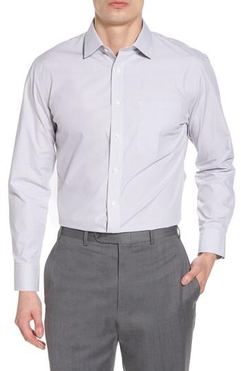 Men's Nordstrom Men's Shop Trim Fit No-iron Stripe Dress Shirt 32/33 - Grey