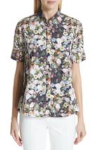 Women's Adam Lippes Floral Print High/low Poplin Shirt - Black