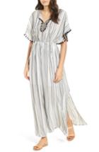 Women's Everleigh Stripe Pompom Trim Caftan - Black