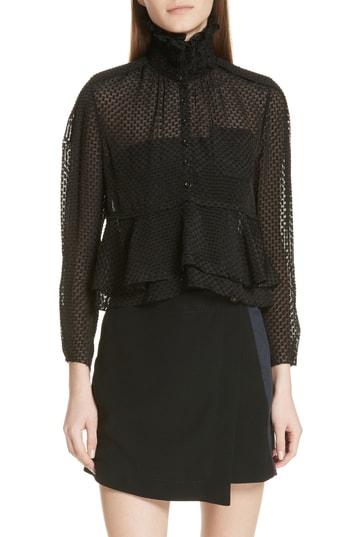 Women's Carven Clipped Dot Silk Blouse Us / 34 Fr - Black