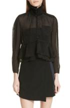 Women's Carven Clipped Dot Silk Blouse Us / 34 Fr - Black