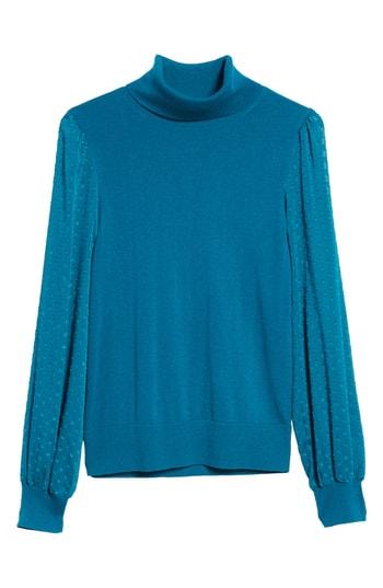 Women's Halogen Sheer Sleeve Turtleneck Sweater - Blue/green