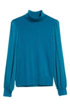 Women's Halogen Sheer Sleeve Turtleneck Sweater - Blue/green