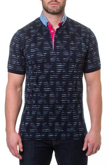 Men's Maceoo Viewpoint Woven Trim Print Polo (s) - Blue