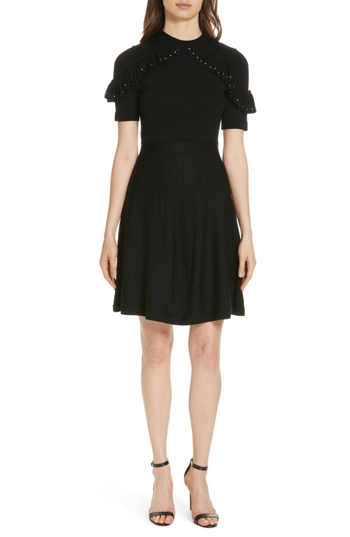 Women's Kate Spade New York Studded Ruffle Sweater Dress - Black