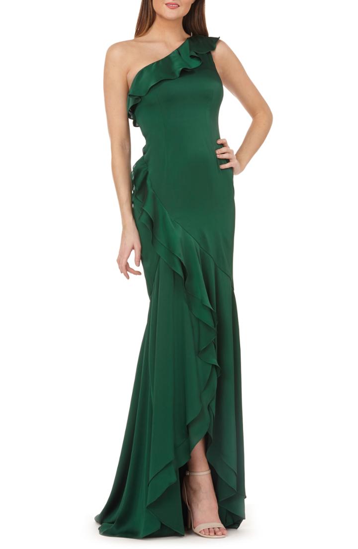 Women's Carmen Marc Valvo Infusion One-shoulder Satin Evening Dress