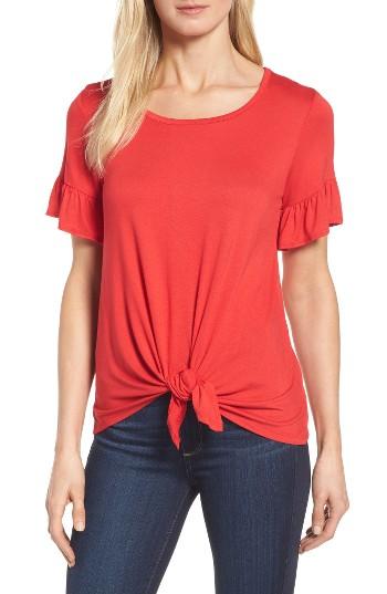 Women's Bobeau Bell Sleeve Tie Front Top - Red