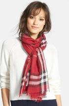 Women's Burberry Giant Check Print Wool & Silk Scarf, Size - Red