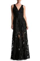 Women's Dress The Population Marlene Plunging Embroidered Mesh Maxi Dress - Black