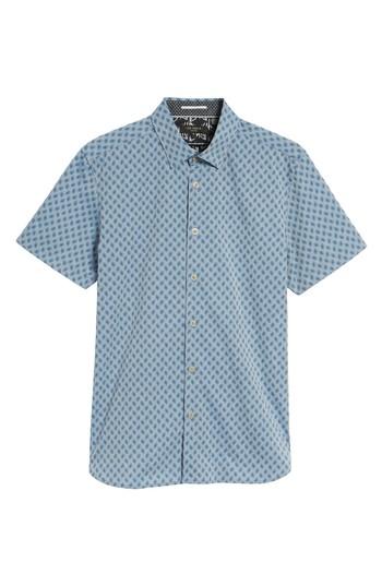 Men's Ted Baker London Newfone Trim Fit Chambray Sport Shirt (l) - Blue