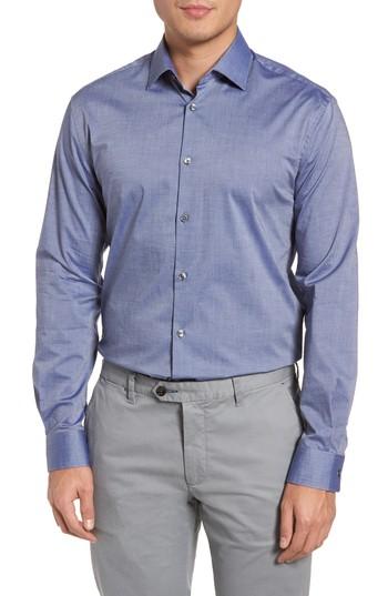 Men's John Varvatos Star Usa Slim Fit Stretch Microprint Dress Shirt R - Blue