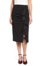 Women's Vince Camuto Front Ruffle Crepe Ponte Pencil Skirt, Size - Black