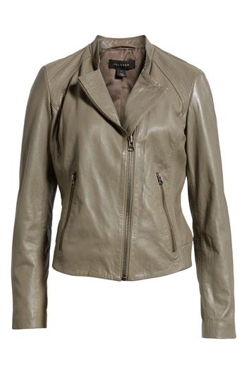 Women's Halogen Zip Racer Leather Jacket - Beige