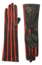 Women's Agnelle Stripe Lambskin Leather Gloves .5 - Black