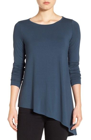 Women's Eileen Fisher Round Neck Lightweight Jersey Asymmetrical Hem Top - Blue