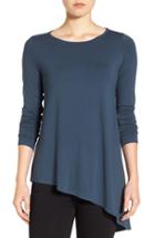 Women's Eileen Fisher Round Neck Lightweight Jersey Asymmetrical Hem Top - Blue
