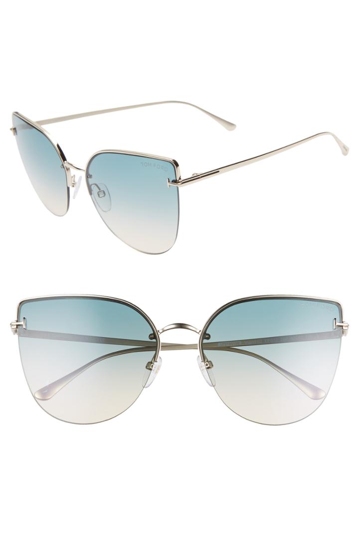 Women's Tom Ford Ingrid 60mm Cat Eye Sunglasses - Rose Gold/ Gradient Brown